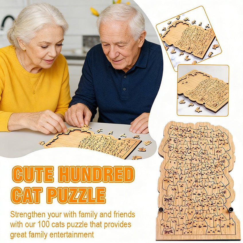 One Hundred Cats Shaped Tray Wooden Jigsaw Puzzle